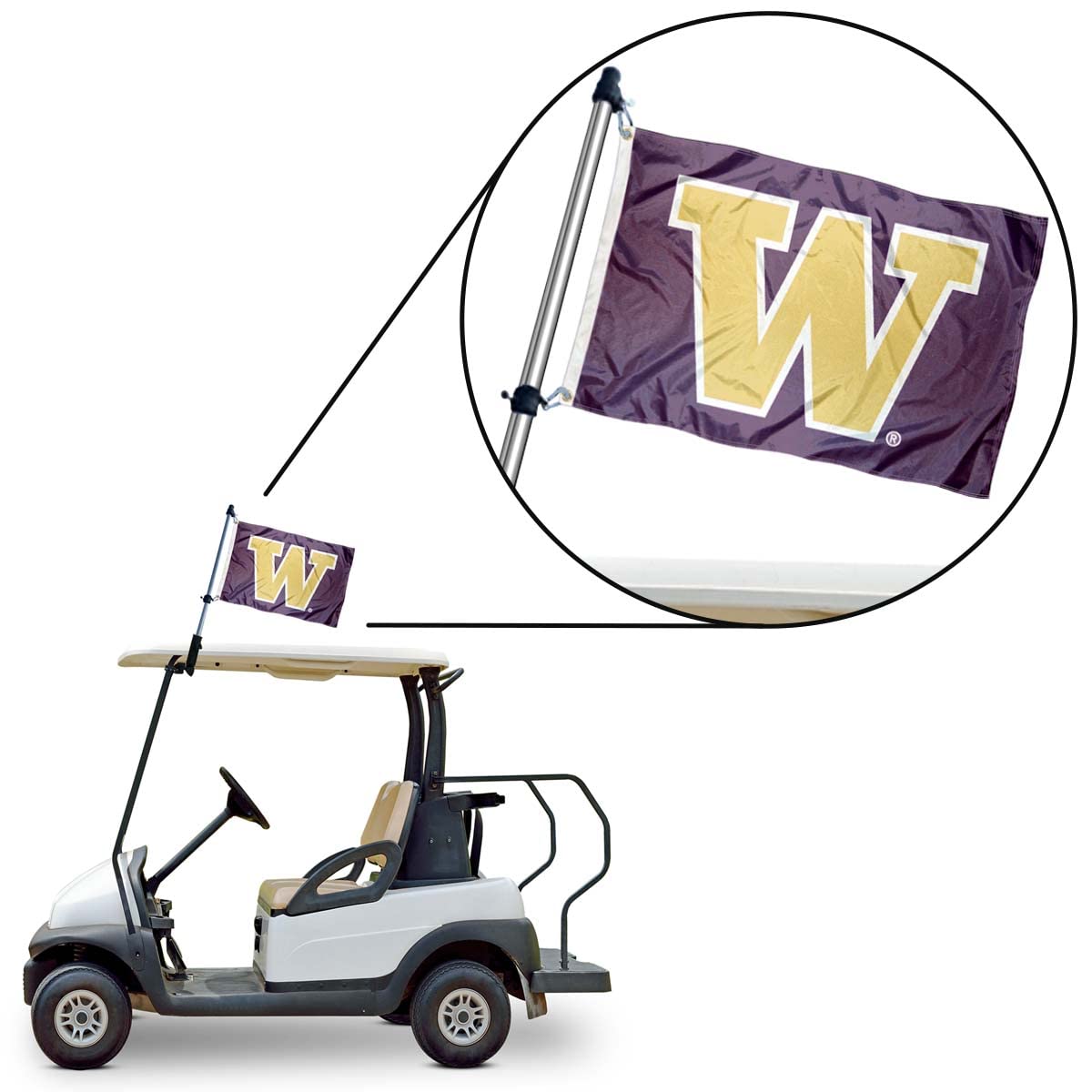College Flags & Banners Co. Officially licensed flag set for Washington golf cart.