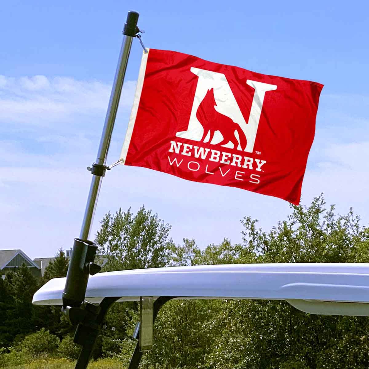 Newberry adjustable bracket closeup shows durable mounting on various frames by College Flags & Banners Co.