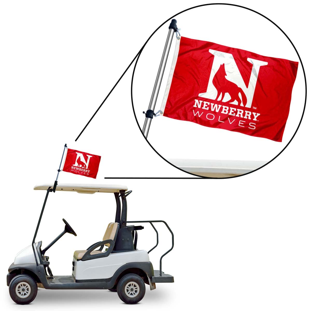Newberry flag display on canopies and railings enhances team spirit by College Flags & Banners Co.