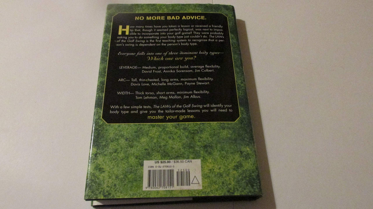 Collins LAWs of the Golf Swing book spine offers quick reference for practice