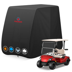 Comnova golf cart cover 2P on cart protects from rain and sun