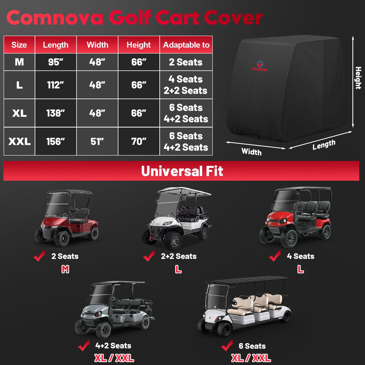 Comnova golf cart cover 600D oxford fabric fade-resistant and durable