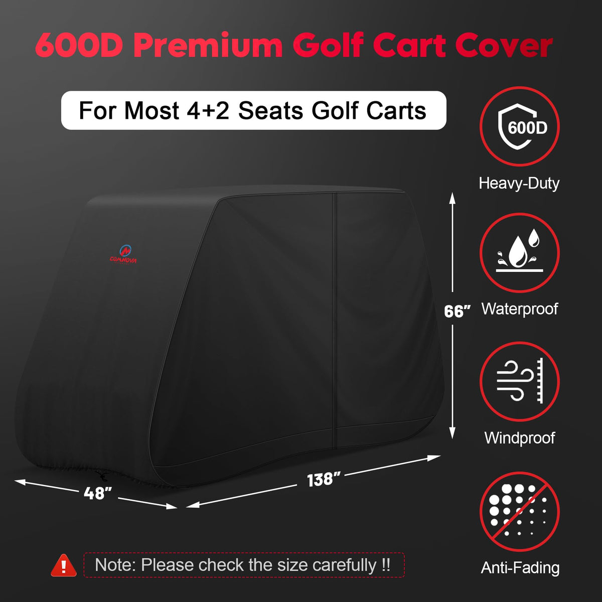 Comnova golf cart cover side view with zippers for easy entry