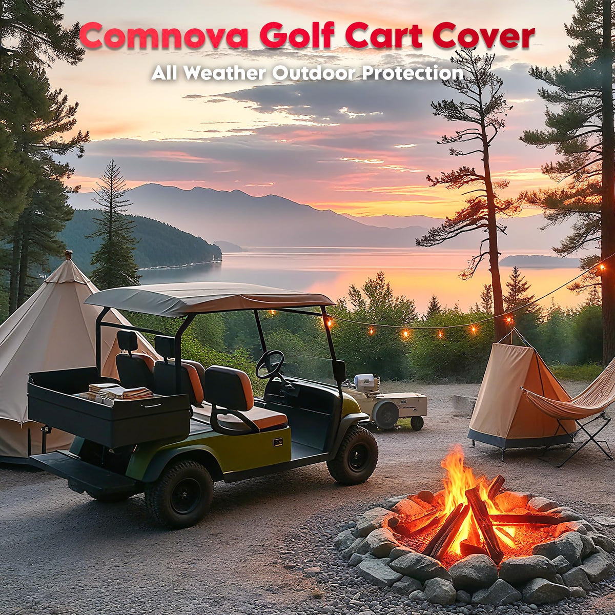 Comnova golf cart cover rear-zipper access to bags and clubs