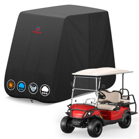 Comnova Outdoors golf cart cover front view showing 4-seat fit and weather protection