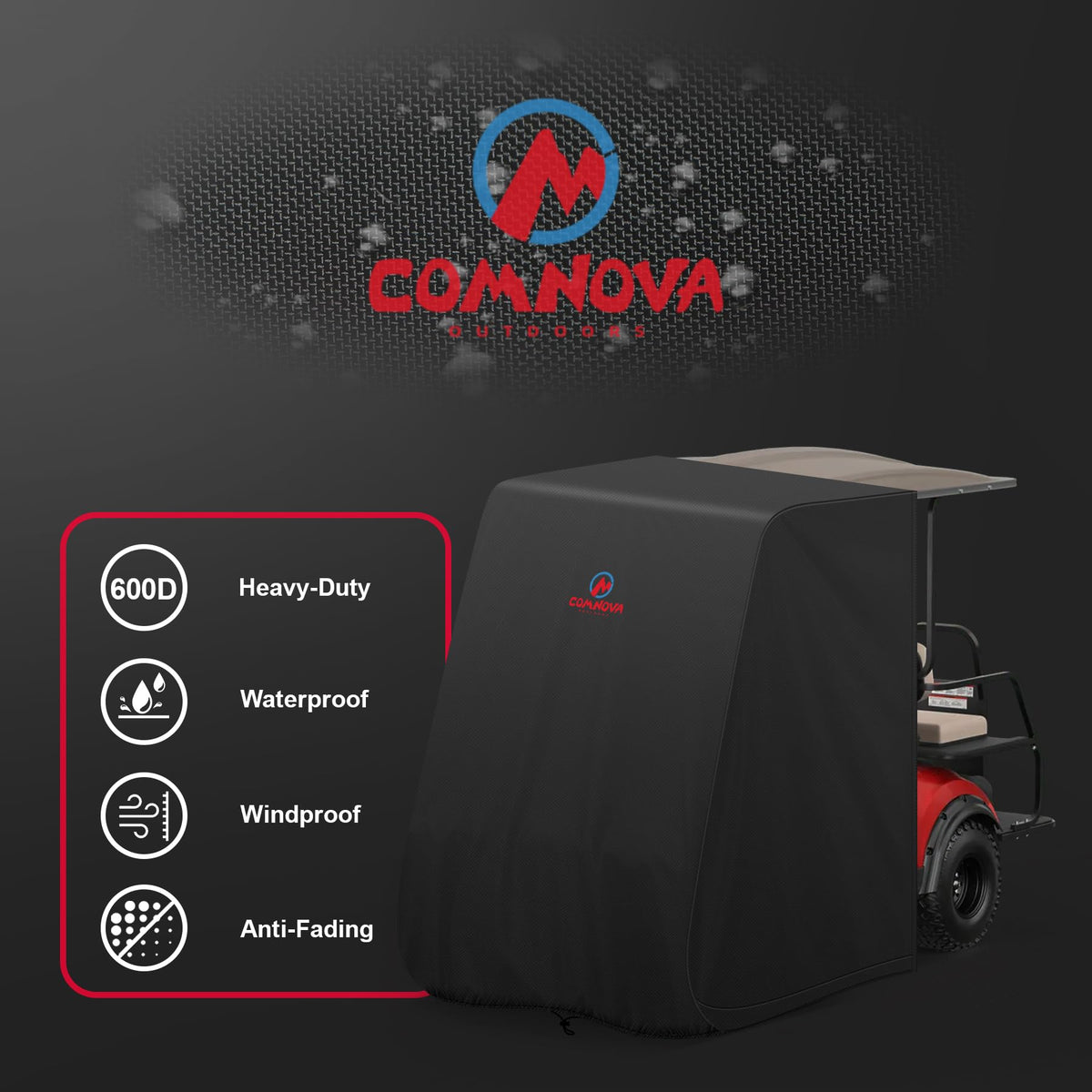 Comnova Outdoors windproof buckles and elastic drawstring securing the cover