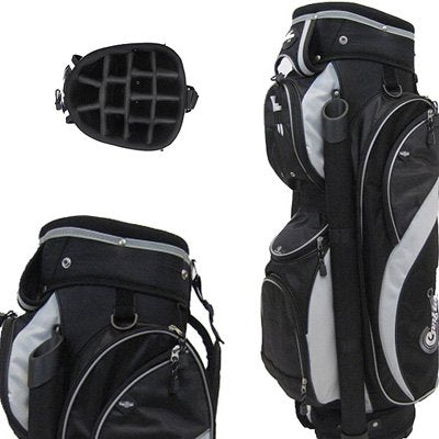 Confidence Golf 14-divider black cart bag with zip-off panel keeps clubs organized on the course.