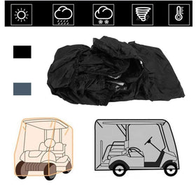 ConPus golf cart cover on cart fits four-passenger EZGO/Club Car/Yamaha.