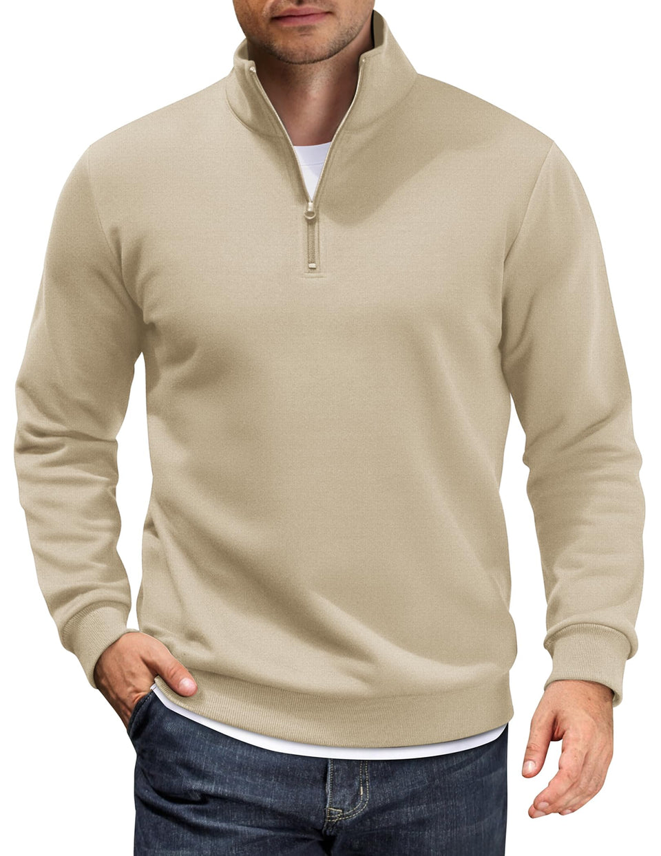 COOFANDY men's quarter-zip pullover front view for versatile casual layering