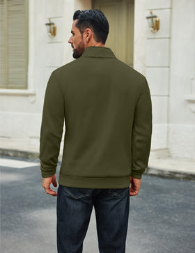 COOFANDY army green quarter-zip showing smooth zipper closure for easy wear