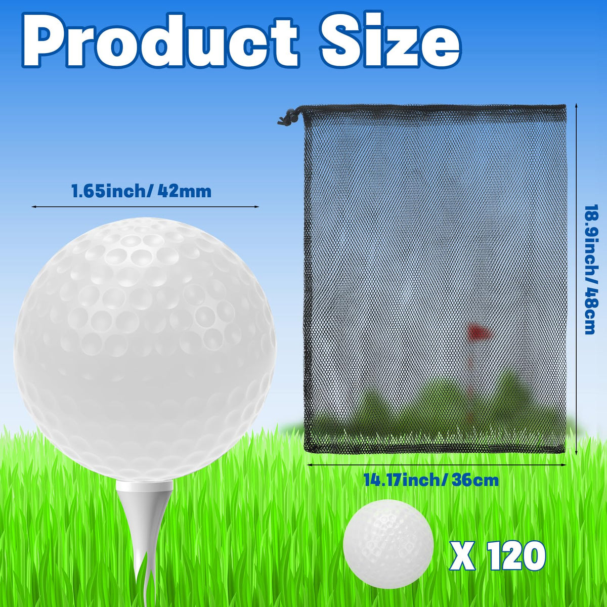 Coopay 120-pack practice balls with drawstring bag ideal for portable training on the range.