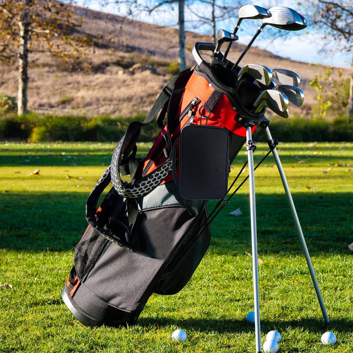 CORECISE Golf Accessory Bag Organizer carabiner hanging option for quick bag attachment.