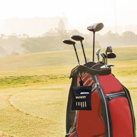 CORECISE 360-degree clip secures pouch to golf bag and prevents tangles