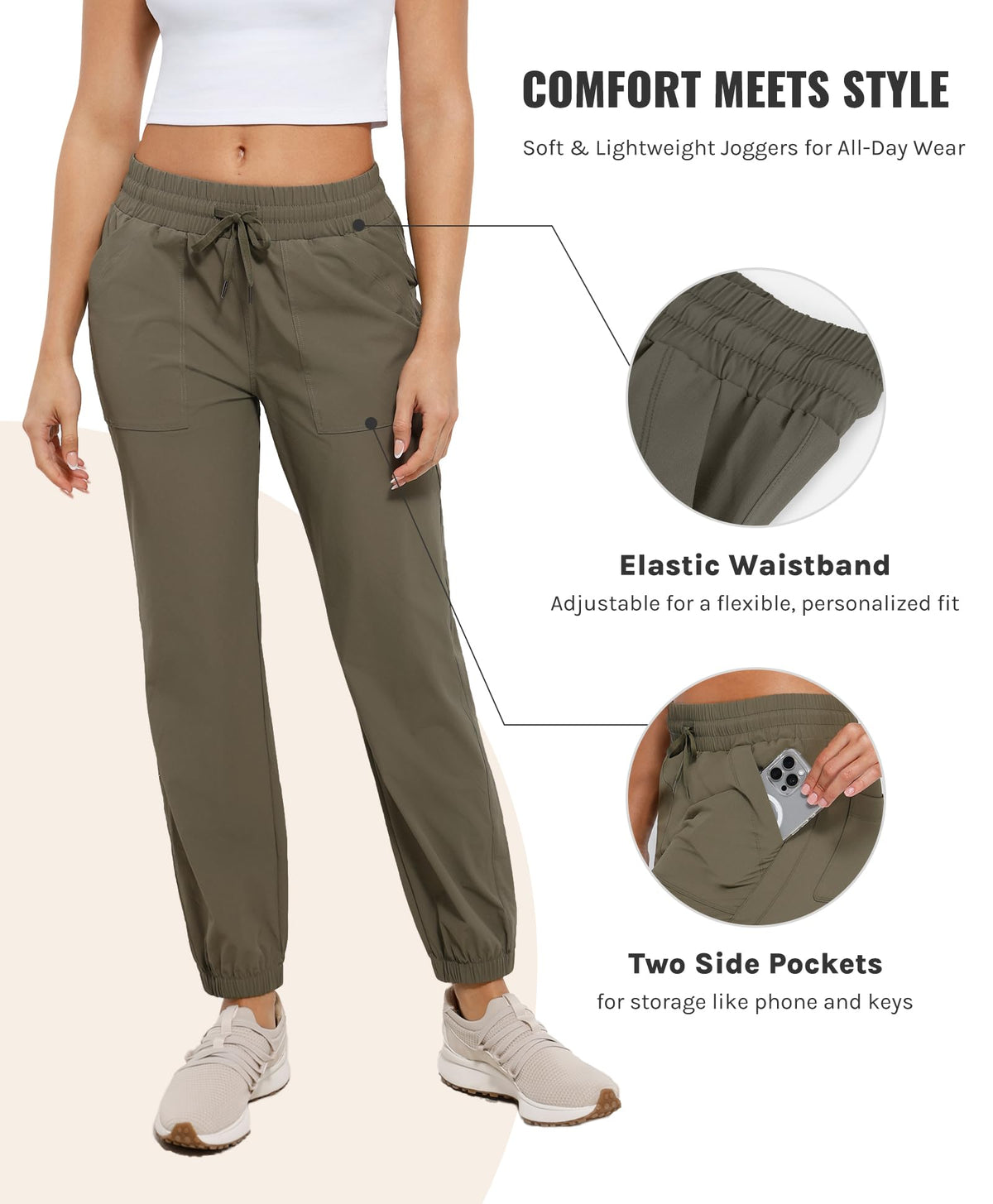 Cosmolle women's pants front pockets offer secure storage during workouts.