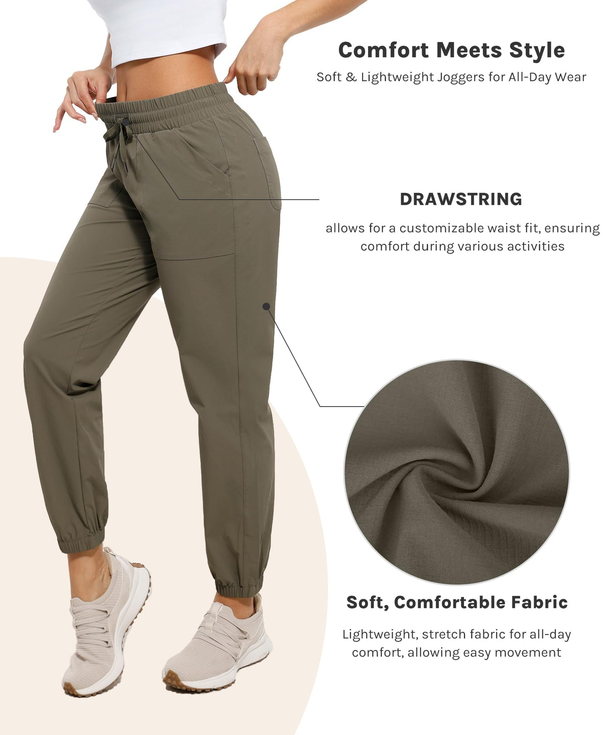 Cosmolle tapered-leg pants offer easy movement and sleek silhouette