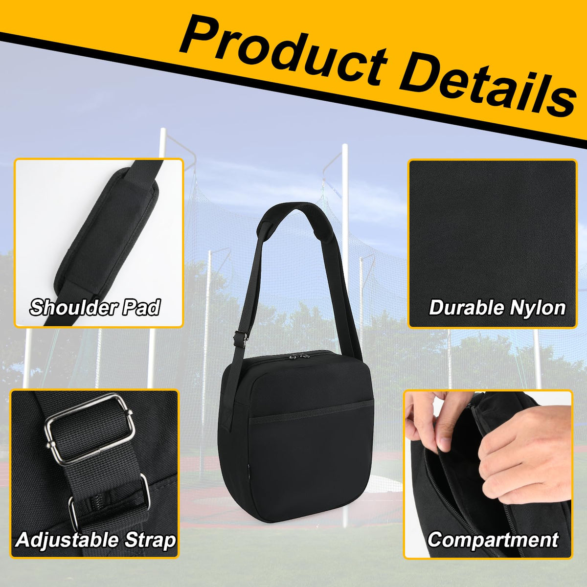 Cosmos Discus Carrier Bag side view highlighting reinforced stitching.
