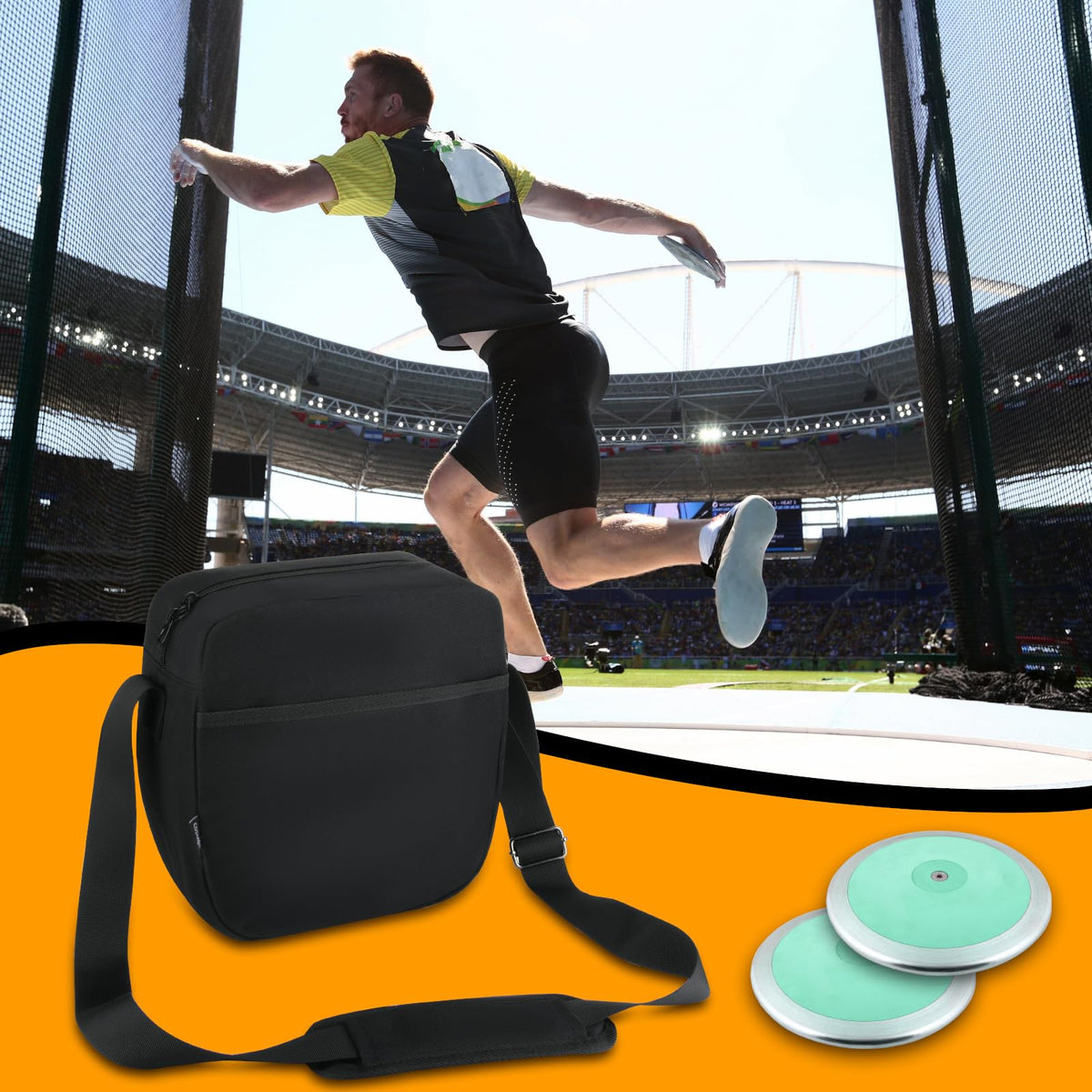 Cosmos Discus Carrier Bag with zippered pocket for accessories.