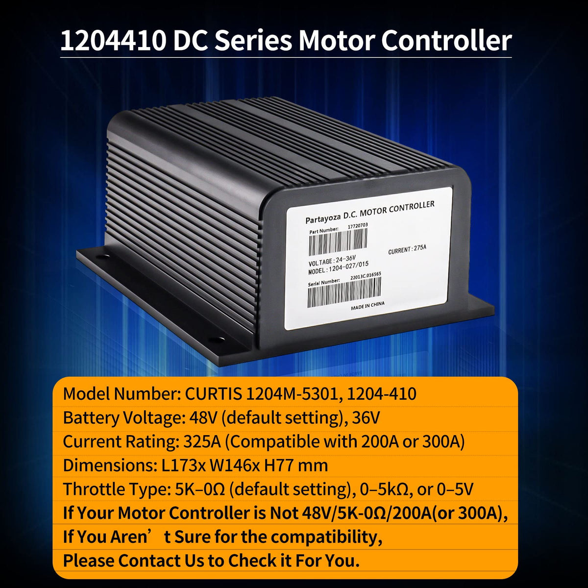 Cotether Curtis 1204M controller side view showing compact fit for EZGO Club Car DS