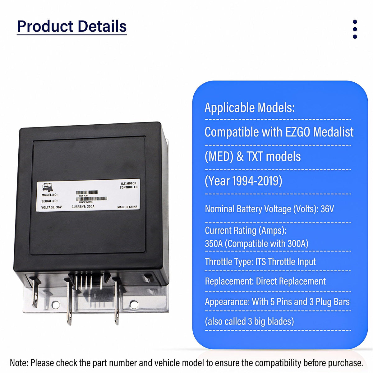 Cotether EZGO Medalist and TXT models rear view, compatible for 1994-2019 carts