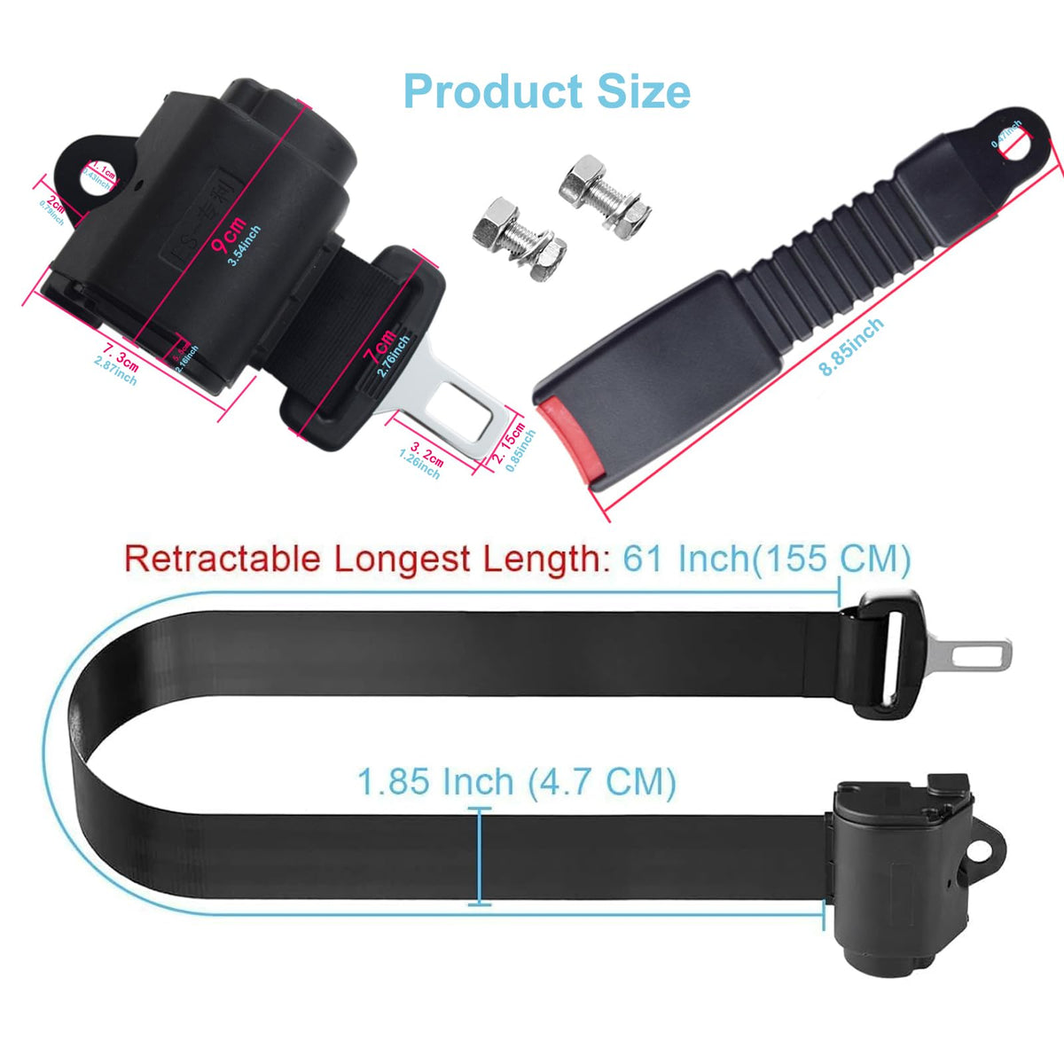 Courage Joy Kindness seat belt kit with screws included for quick setup.