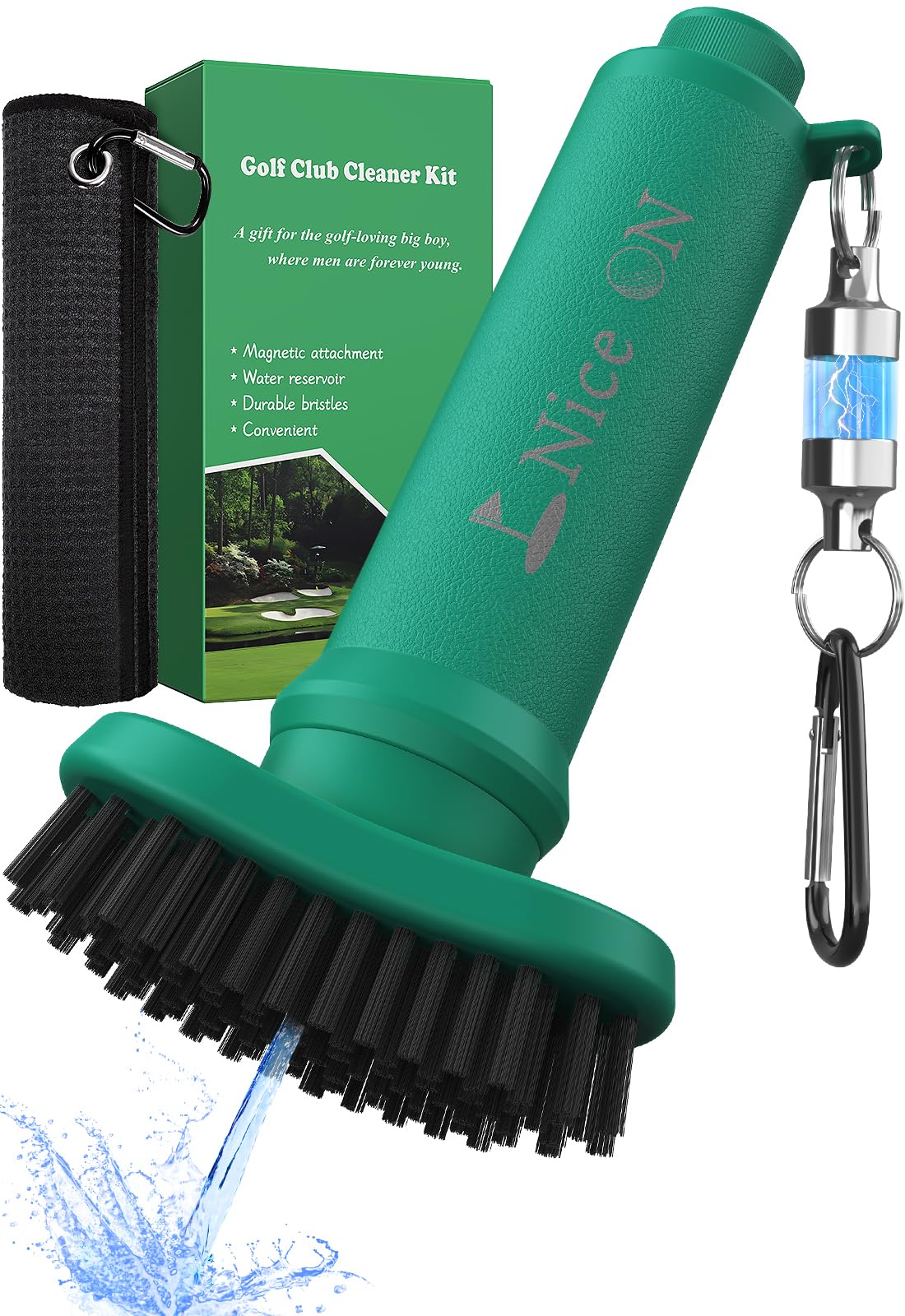 CPZFLYED golf club brush with towel cleans clubs quickly on the range.