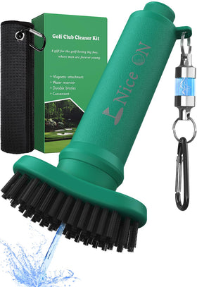 CPZFLYED golf club brush with towel cleans clubs quickly on the range.