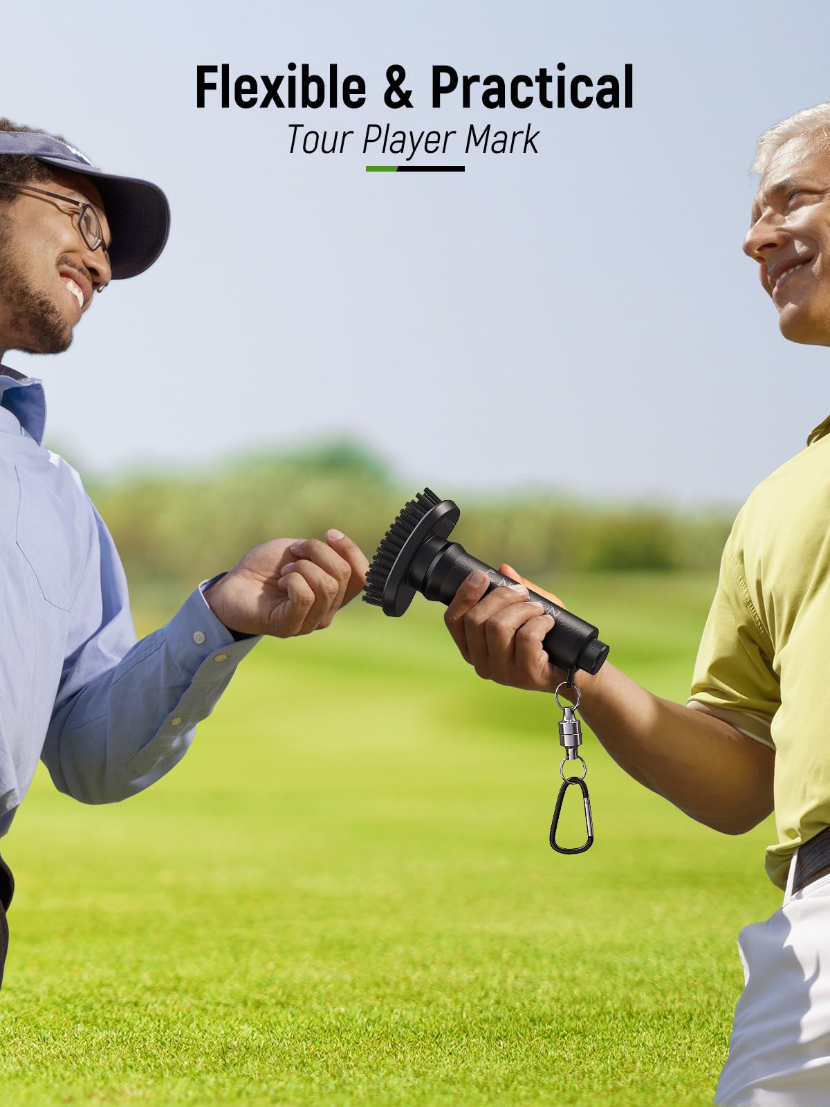 Magnetic suction feature keeps CPZFLYED cleaner attached to golf bag