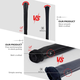 Craftsman Golf black leather alignment stick cover closeup — soft fleece lining shields sticks