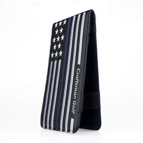 Craftsman Golf blue strips stars scorecard holder in hand for easy access on the course