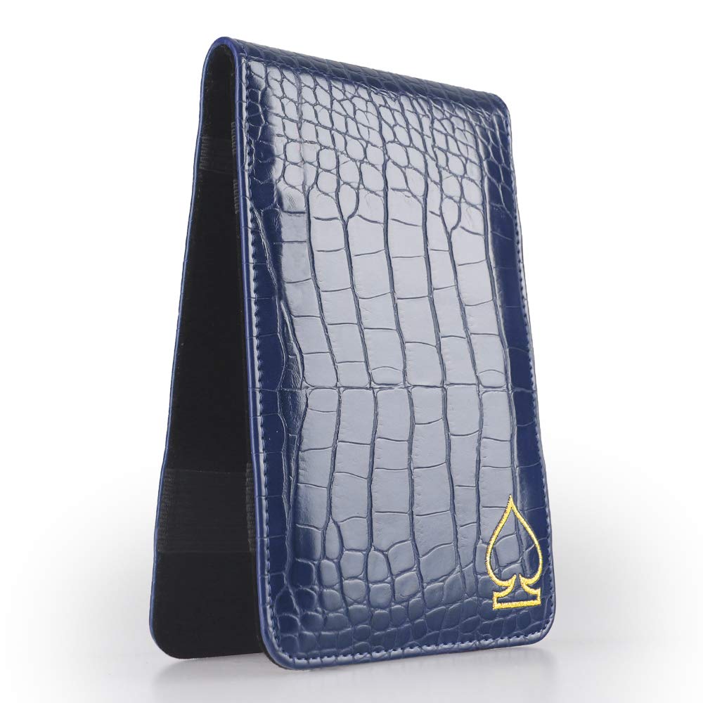 Craftsman Golf crocodile-pattern scorecard holder blue front view, pocket-friendly protection.