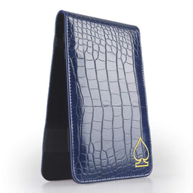 Craftsman Golf crocodile-pattern scorecard holder blue front view, pocket-friendly protection.