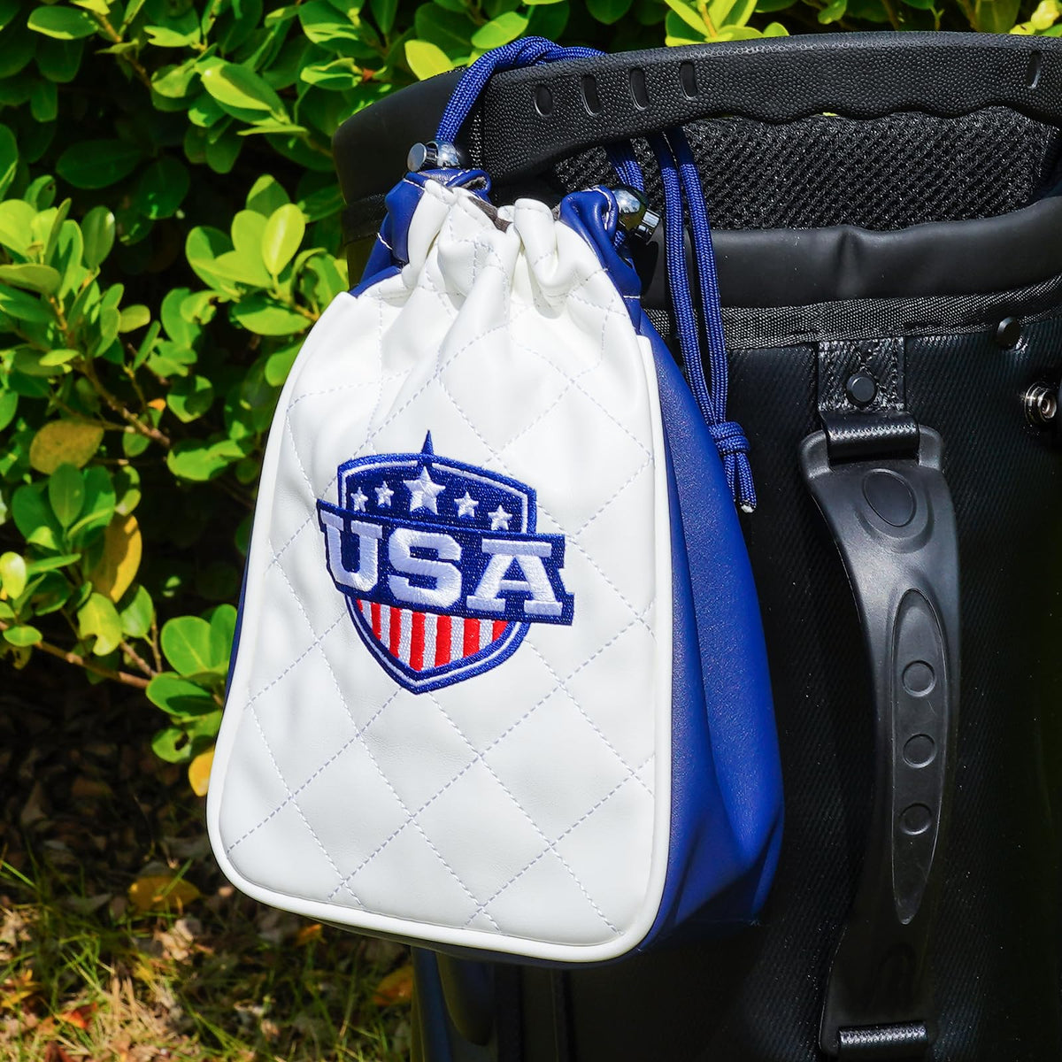 CRAFTSMAN GOLF Diamond-pattern Leather Pouch offers premium patriotic style