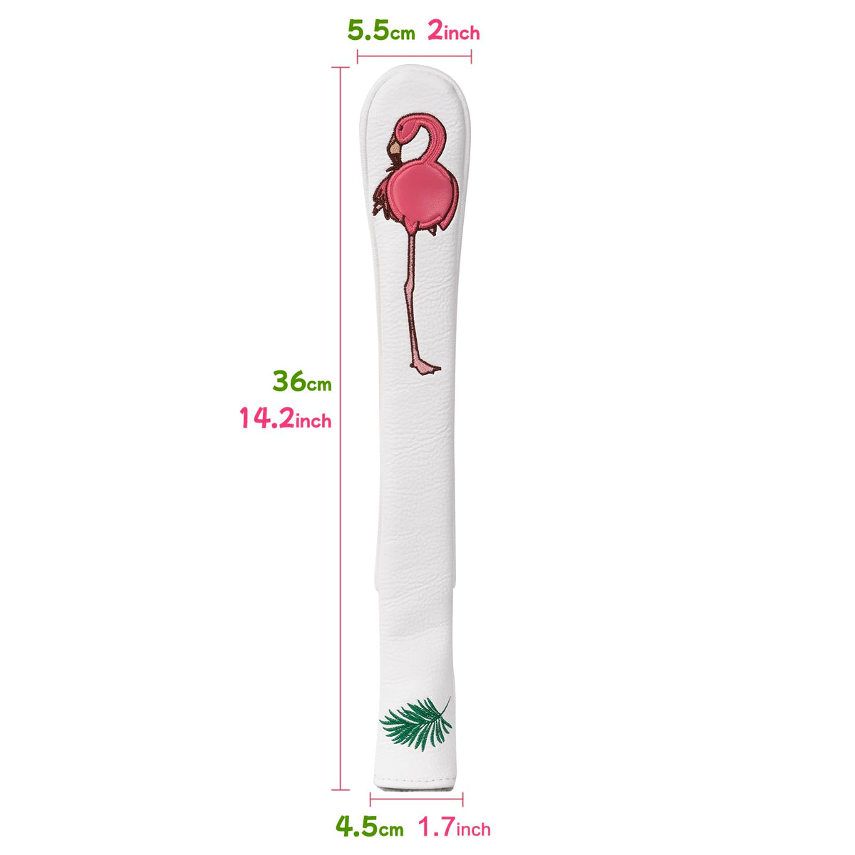 Craftsman Golf Flamingo White alignment stick cover, side view, easy access and storage