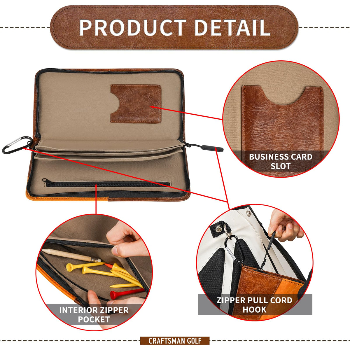 CRAFTSMAN GOLF Glove Keeper brown spliced design adds stylish detail to your bag.