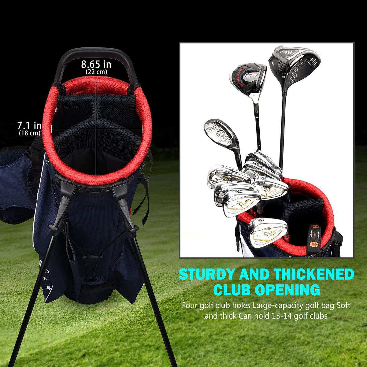 Craftsman Golf bag with rain hood and umbrella compatibility for weather readiness