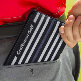 Front view of Craftsman Golf scorecard holder on a tee
