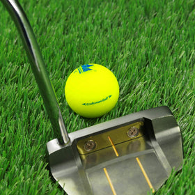 CRAFTSMAN GOLF yellow ball shows a guiding arrow to aid putting alignment.