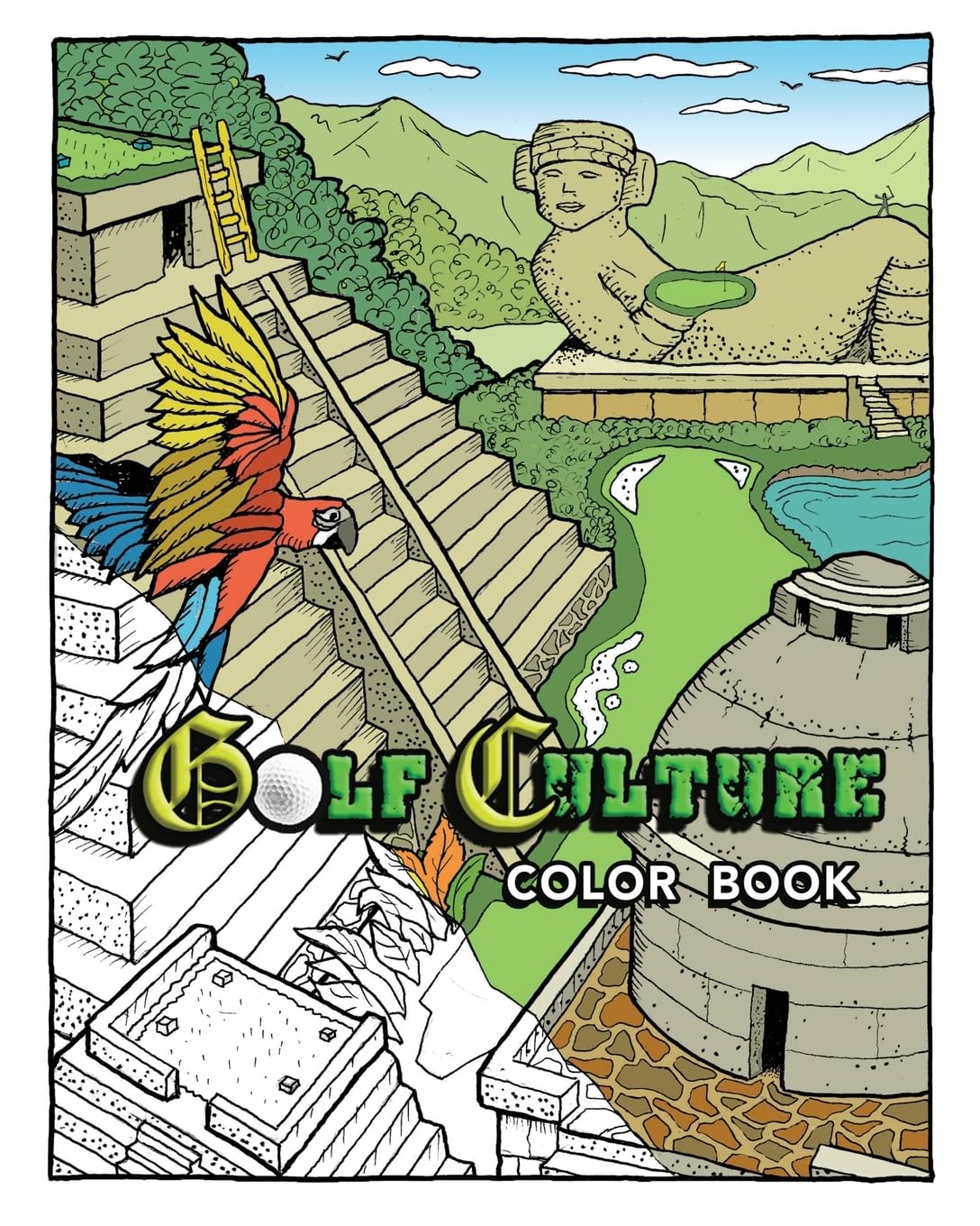CREATESPACE Golf Culture Color Book cover, inviting coloring of world monuments for relaxing family activity