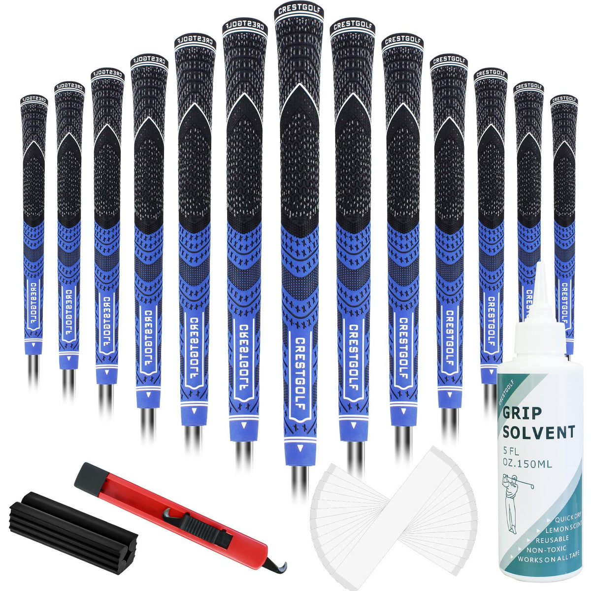 Crestgolf blue midsize all-weather grip kit for confident hand placement