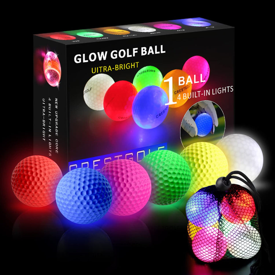 Crestgolf flashing glow golf ball with LED lights for night practice and easy retrieval.