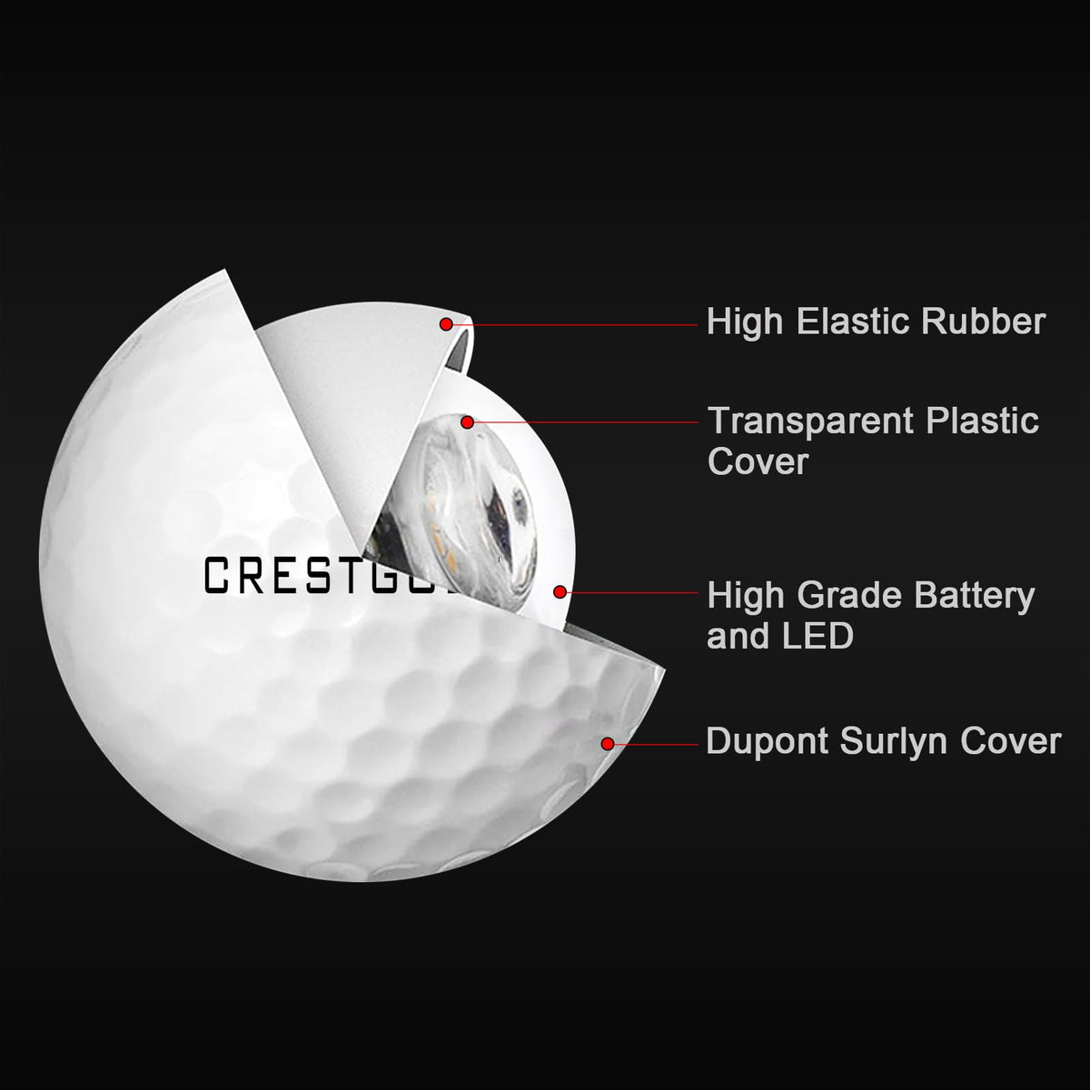 Crestgolf glow ball impact blue provides high visibility after contact