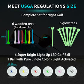 Crestgolf Glow Tees 6-pack for an organized night golf setup