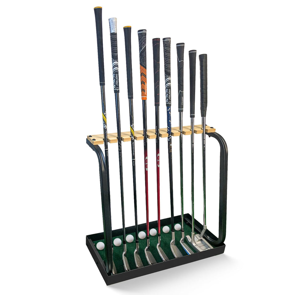 Crestgolf 9-hole display organizes clubs with a smooth, non-scratch surface
