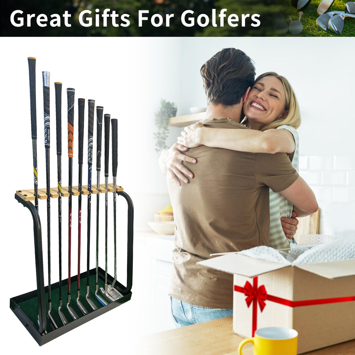 Crestgolf display in a home room showing neat golf gear