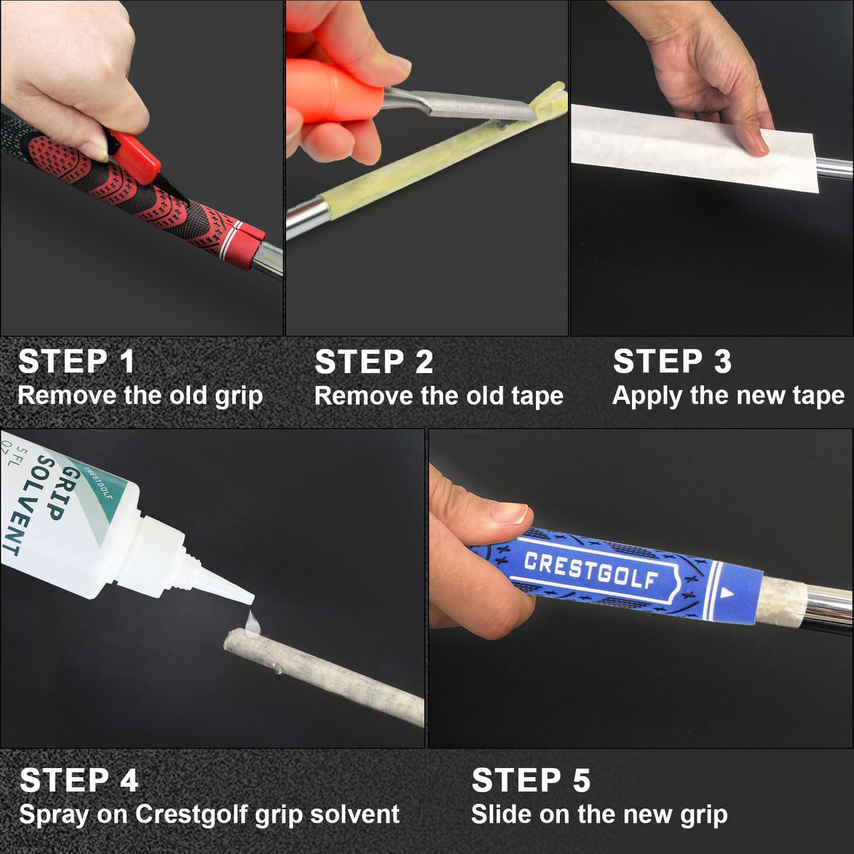 Crestgolf grip kit ready-to-use with anti-slip rubber and cotton blend materials.