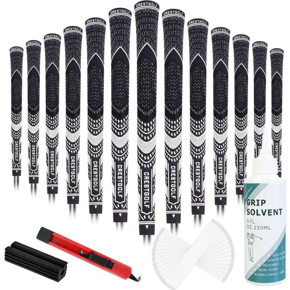 Crestgolf Golf Grips Kit: box opened showing complete regripping set for quick on-site upgrade