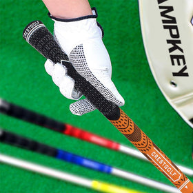 Crestgolf grip with thicker second half soft rubber reduces grip pressure.