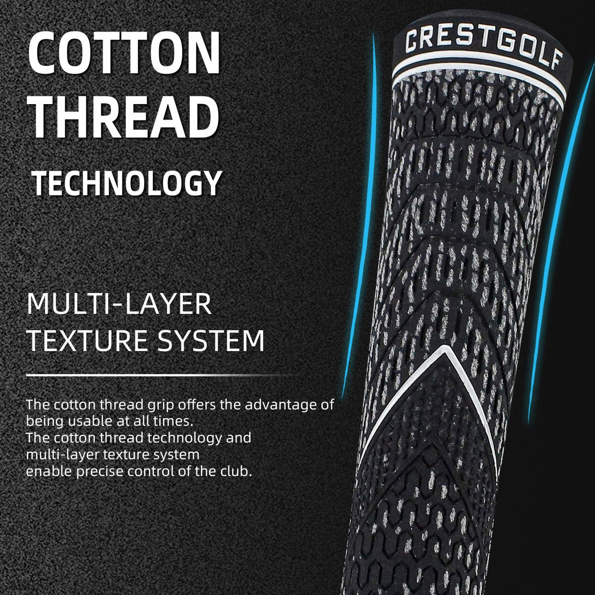 Crestgolf Grips Kit grip with oversized butt design for steadier hold.
