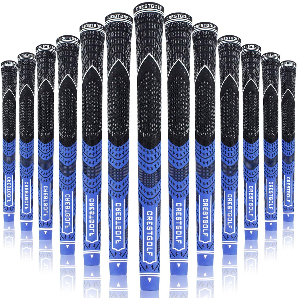 Crestgolf multi-compound grips in dark blue, standard size, 13-pack for improved control.