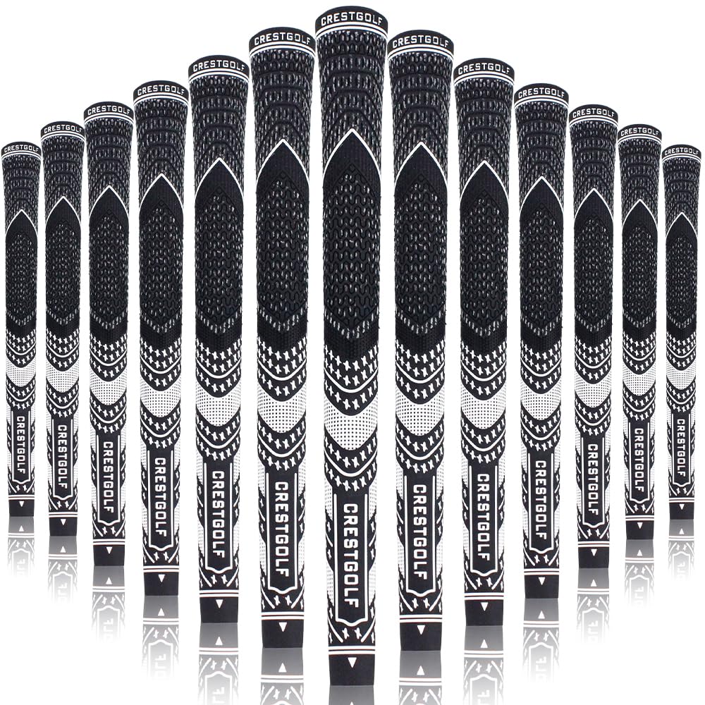 Crestgolf multi-compound grips anti-slip pack in black for standard size clubs, all-weather utility.